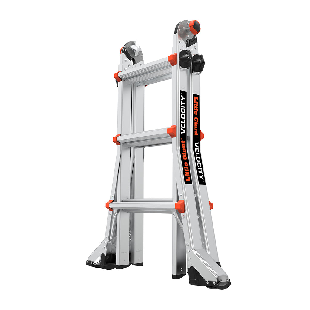 Телескопична алуминиева стълба Little Giant VELOCITY 2.0 с 4x3 стъпала за безопасна работа на двама души.