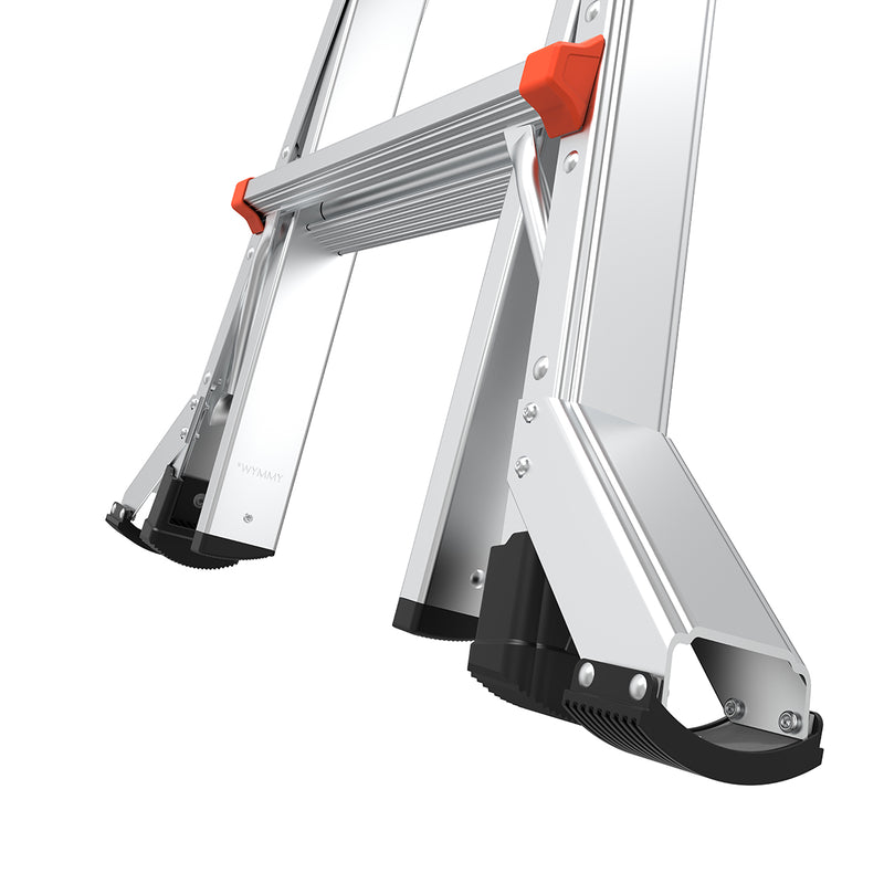 Детайл на краката на телескопичната алуминиева стълба Little Giant VELOCITY 2.0 с подсилени елементи.