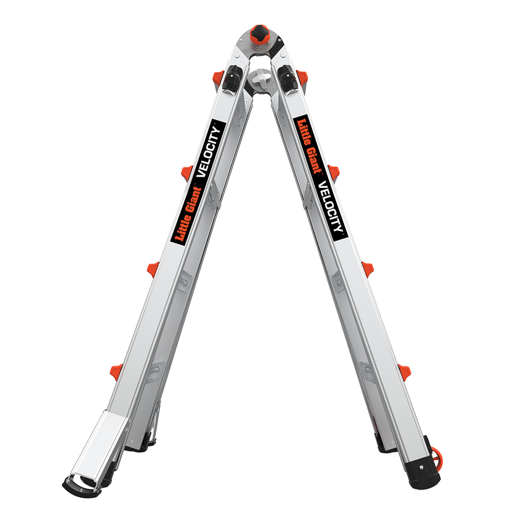 Телескопична алуминиева стълба Little Giant® Velocity® с четири стъпала, подходяща за двама души, алуминиева конструкция.