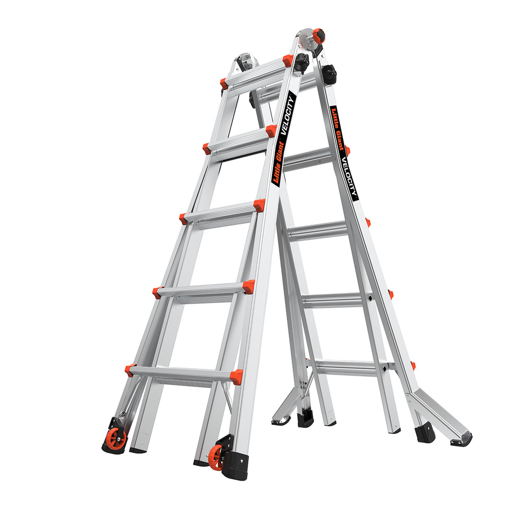 Телескопична алуминиева стълба Little Giant VELOCITY 2.0 с 4x5 стъпала и заключващи механизми Rapid Locks.