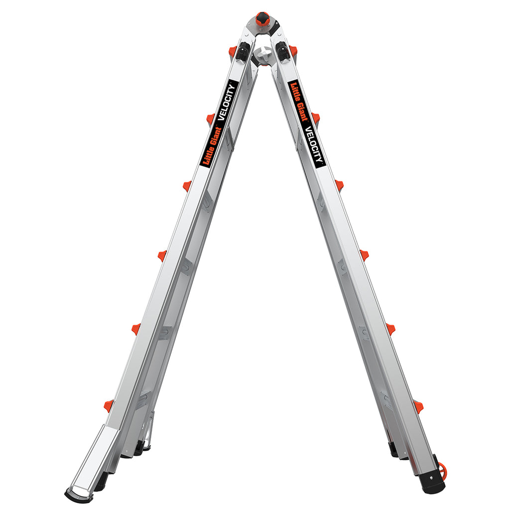 Телескопична алуминиева стълба Little Giant VELOCITY 2.0 в А-образна конфигурация, идеална за двама души.