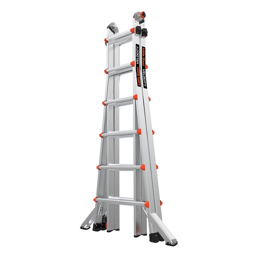Телескопична алуминиева стълба Little Giant VELOCITY 2.0 с 6 стъпала и подсилени крака за безопасна работа.