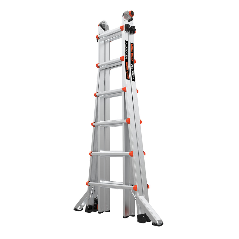 Телескопична алуминиева стълба Little Giant VELOCITY 2.0 с 6 стъпала и подсилени крака за безопасна работа.