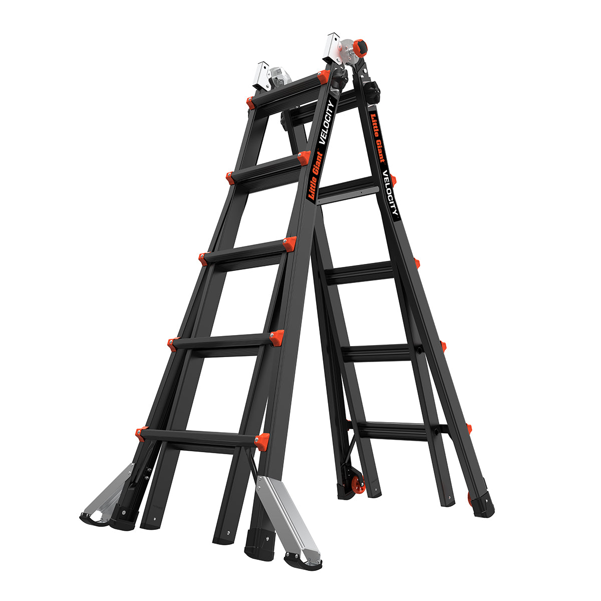 Телескопична алуминиева стълба Little Giant VELOCITY 2.0 PRO с 4x5 стъпала и платформа AirDeck за професионална употреба.
