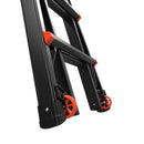 Телескопична алуминиева стълба Little Giant VELOCITY 2.0 PRO с червени колела и стабилни допълнителни детайли.