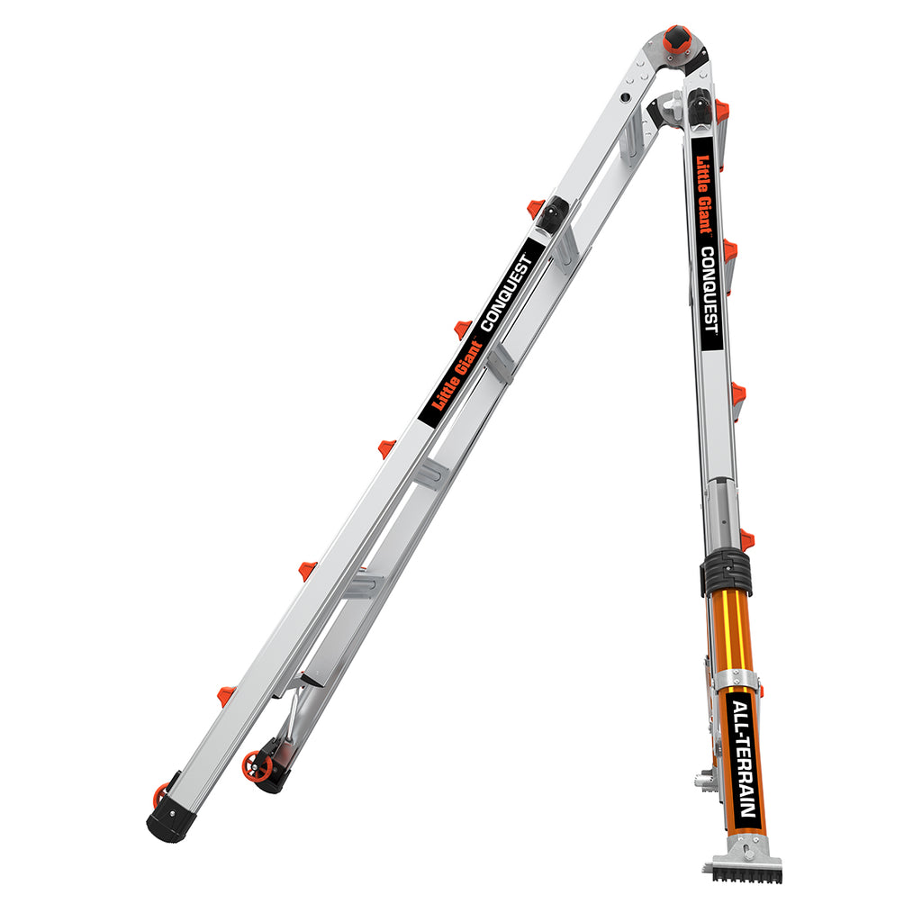 Телескопична алуминиева стълба Little Giant Conquest 2.0, 4x5 стъпала, идеална за всякакви терени и професионални нужди.