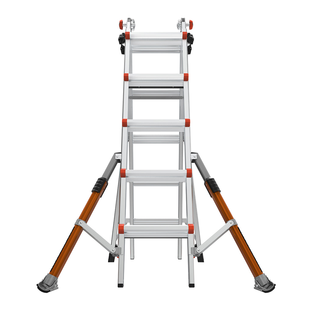 Телескопична алуминиева стълба Little Giant Conquest 2.0 M22 с 4x5 стъпала, идеална за всякакви терени.