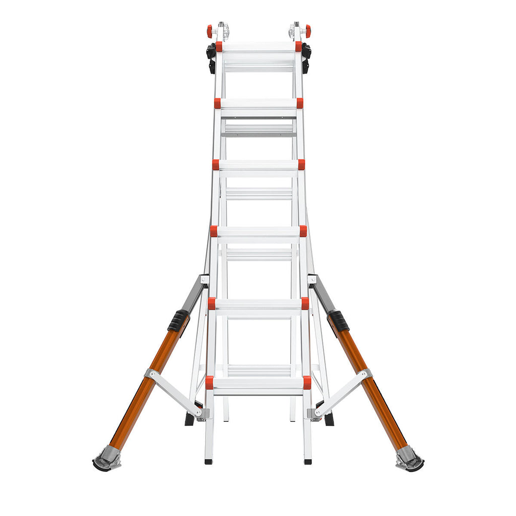 Телескопична алуминиева стълба Little Giant Conquest 2.0 M26 с 4x6 стъпала и стабилизатори за безопасност.
