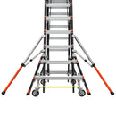 Телескопична стълба от фибростъкло с регулируем кош и обезопасителни елементи.