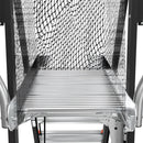 Работен кош на телескопична стълба от фибростъкло с обезопасителна мрежа и стоманена платформа.