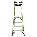 Стълба с платформа Little Giant Fortress, 4 стъпала и защитно ограждение за безопасна работа.