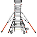 Телескопична стълба от фибростъкло с предпазен кош и система за лесно преместване Wheel Lift™.