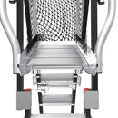 Вътрешен изглед на телескопична стълба от фибростъкло с предпазен кош и стъпала за безопасност.