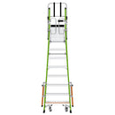 Телескопична стълба от фибростъкло Safety Cage, работна височина 4.24 метра, с фиксиран предпазен кош и широка платформа.