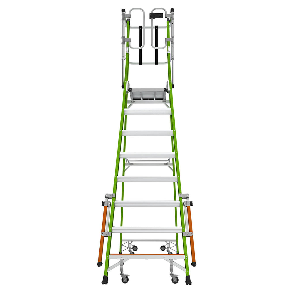 Телескопична стълба от фибростъкло с предпазен кош Safety Cage и работна височина 4.24 метра.