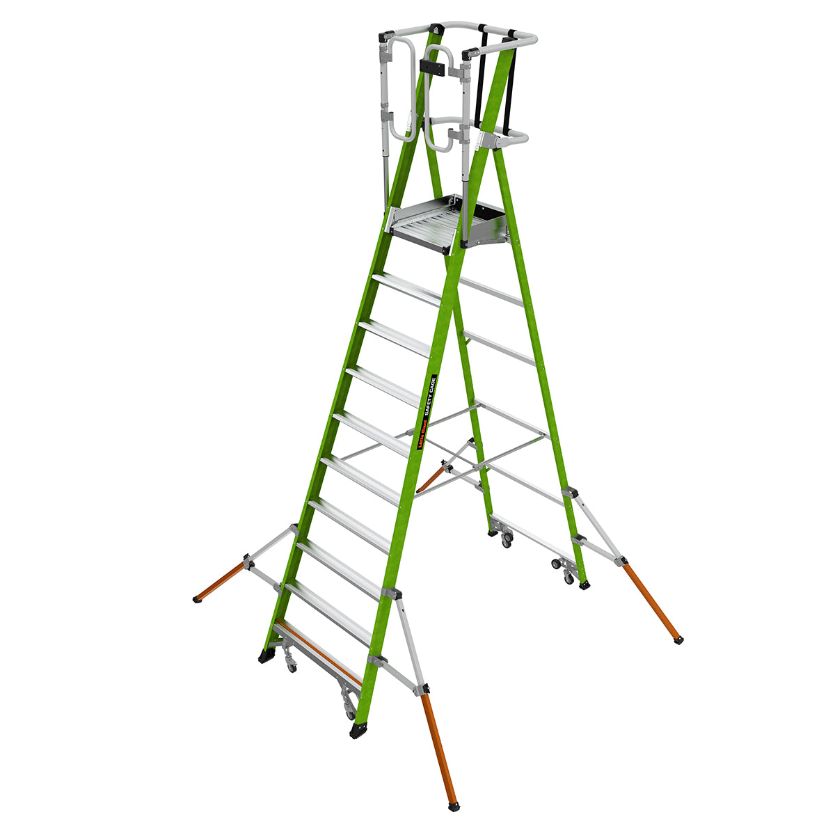 Телескопична стълба от фибростъкло с предпазен кош Safety Cage за работа на височина 4.83 метра.