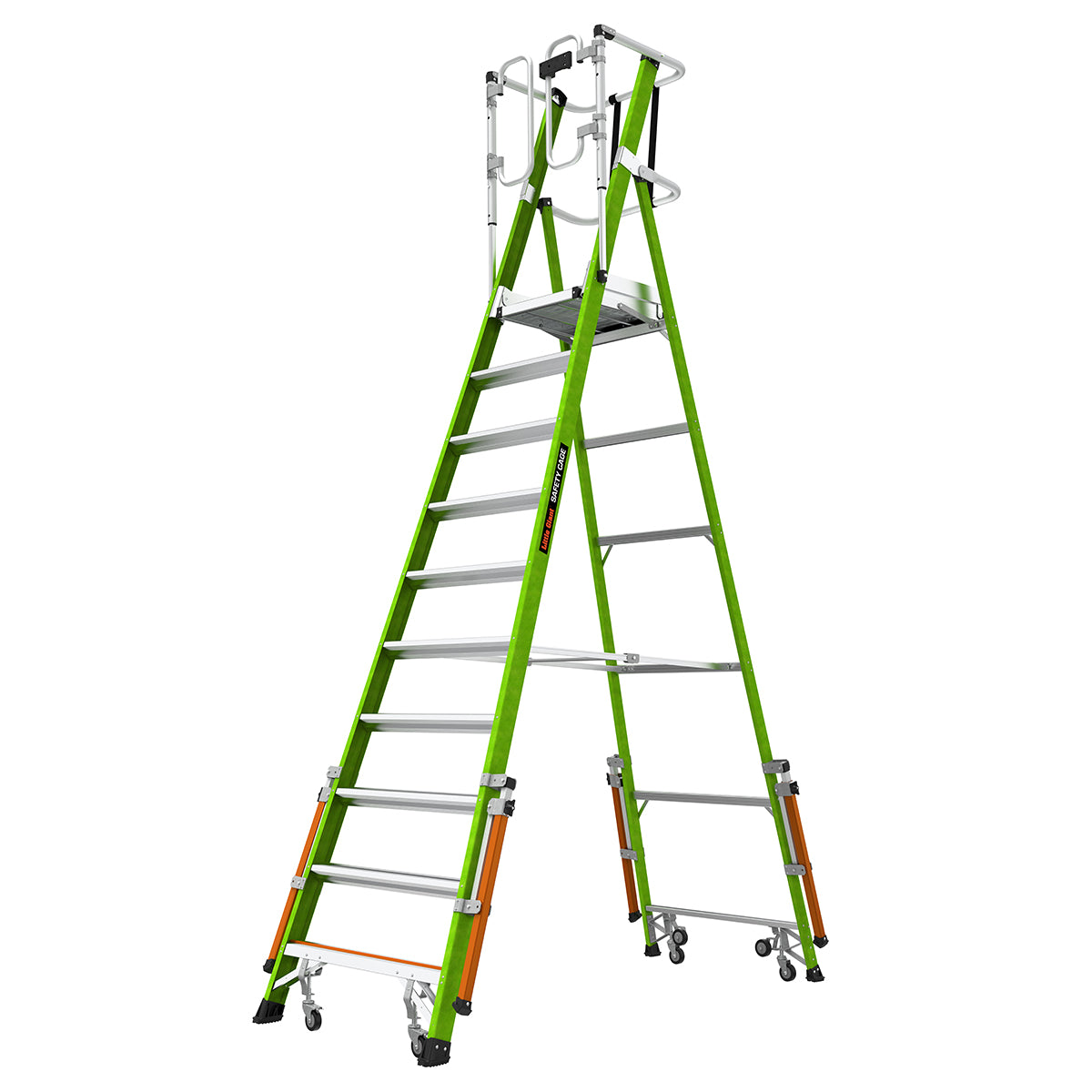 Телескопична стълба от фибростъкло с предпазен кош Safety Cage, работна височина 4.83 метра.