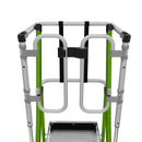 Предпазен кош на телескопична стълба от фибростъкло Little Giant с 360-градусов достъп и стабилна платформа.