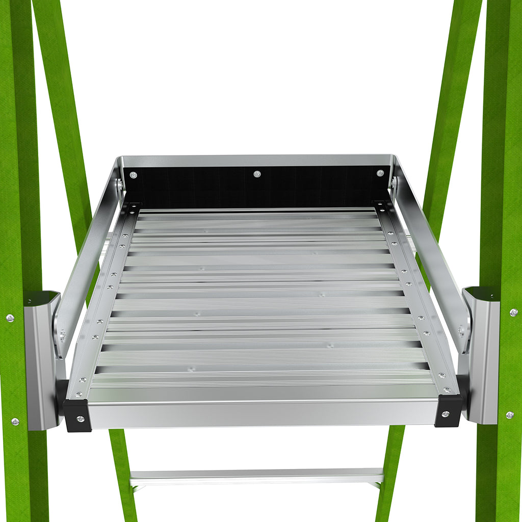 Платформа на телескопична стълба от фибростъкло с предпазен кош Safety Cage, удобна и безопасна за работа на височина.