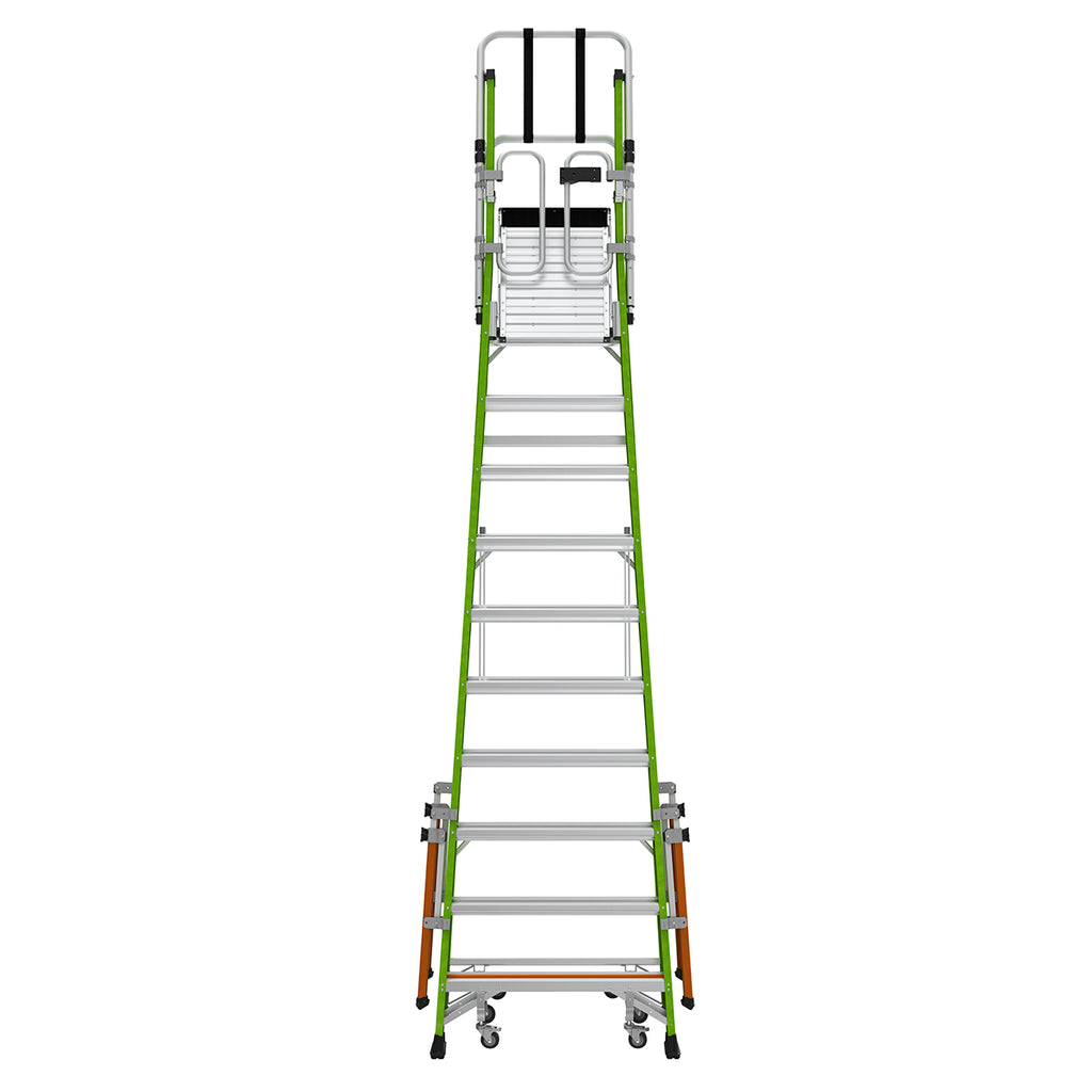 Телескопична стълба от фибростъкло с предпазен кош Safety Cage височина 4.83 метра, безопасно работно решение.