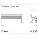 Чертаж на дървена пейка "Лондон" с размери 186 x 65 x 80 см, тегло 40 кг.