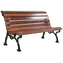 Дървена пейка с чугунени крака, удобна и стилна, идеална за градини и паркове, размери 180 x 73 x 80 см.