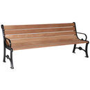 Дървена парковa пейка с чугунени крачета, елегантен дизайн и минималистичен стил. Размери: 186 x 60 x 78 см.