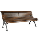 Дървена паркови пейка с елегантен дизайн и метална основа, идеална за екстериор. Размери: 180 x 70 x 79 см.