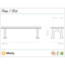 Чертане на дървена пейка 180 см с чугунени крака, с размери 1800 x 480 x 430 мм.