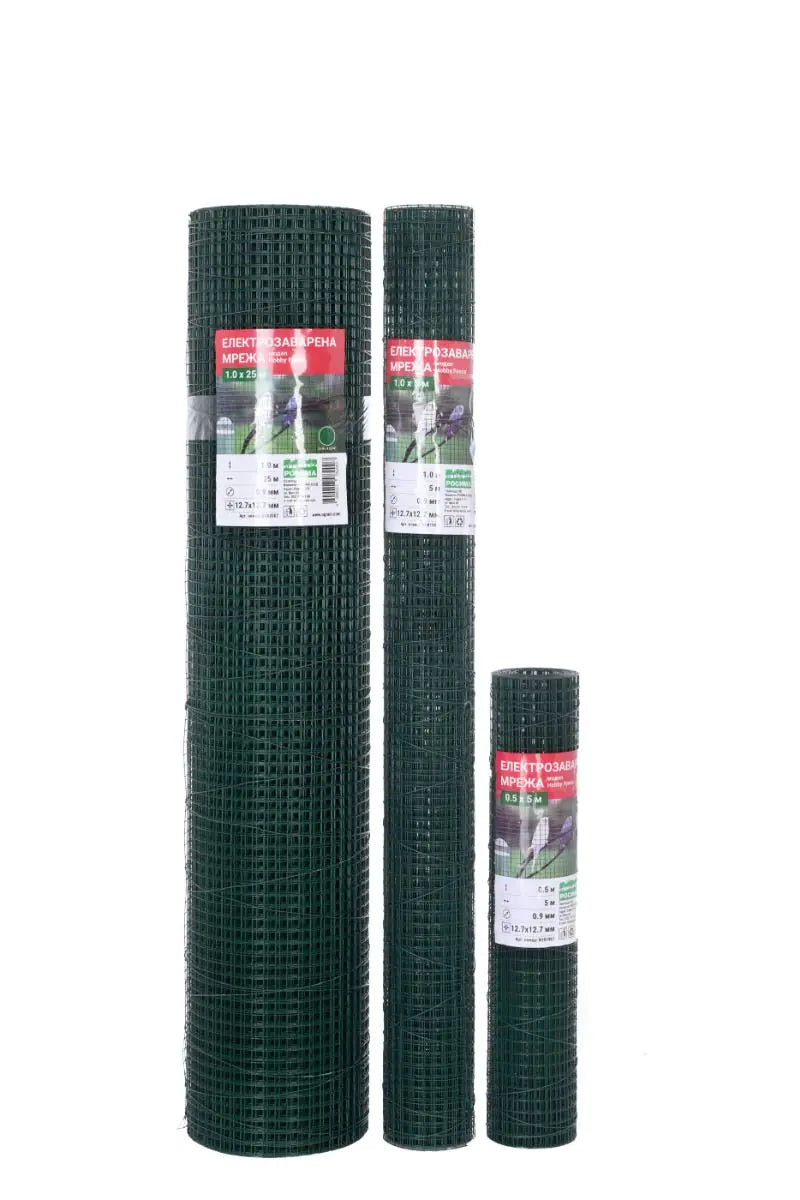 Електрозаварена мрежа HOBBY FENCE с PVC покритие, RO 81987, RO 81994, RO 82007, 12.7 x 12.7 mm, ø 0.9 mm, зелен цвят