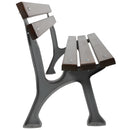 Дървена пейка с метална конструкция, страничен изглед, подходяща за паркове и градини, размери 180 x 54 x 72 см.