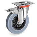 Серия 22 INOX Въртящи колела на NLX планка със спирачка, сива гума/полипропилен - Tellure Rota