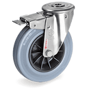 Серия 22 INOX Въртящи колела с отвор и спирачка на NLX вилка, сива гума/полипропилен - Tellure Rota