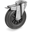 Серия 52 Въртящи колела с отвор и спирачка на NL вилка, черна гума/полипропилен - Tellure Rota