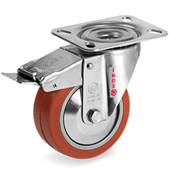 СЕРИЯ 72GS INOX, +250°С Високотемпературно колело, въртящо на NLX планка със спирачка, силиконова гума/алуминий - Tellure