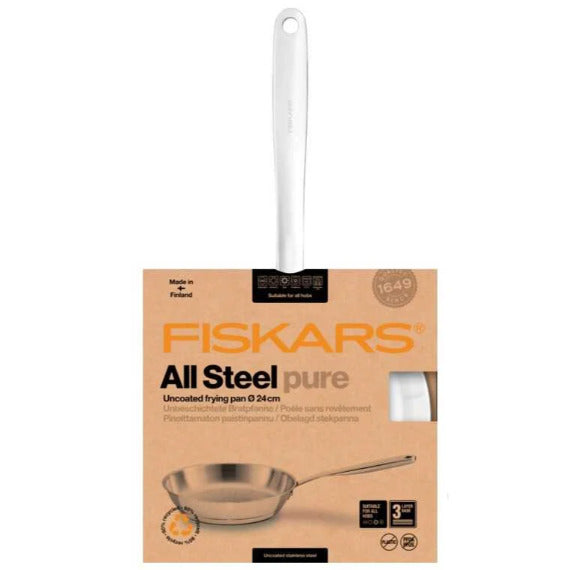 Тиган за пържене All Steel Pure, 24 см. от неръждаема стомана с класическа форма и уникално гравирано дъно за равномерно пържене