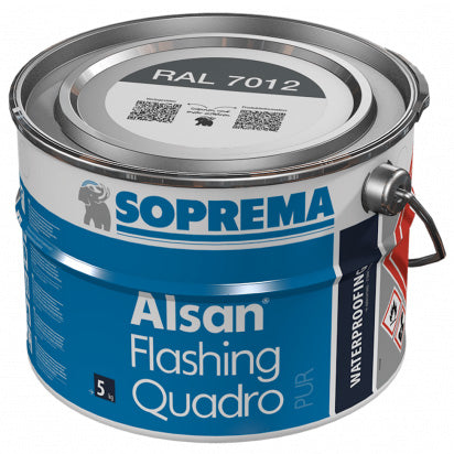 Течна хидроизолация Alsan Flashing Quadro в опаковка от 5 кг за UV устойчива защита.