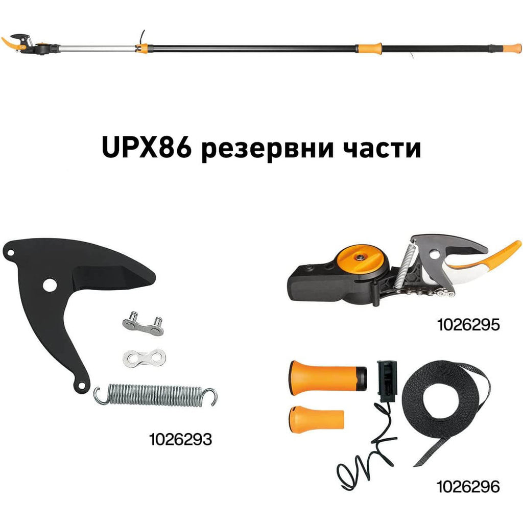 Части за телескопична резачка UPX86 от Fiskars - резерни компоненти и инструменти.