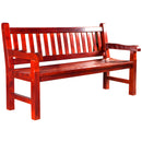 Дървена пейка с облегалка от африканско дърво Sapele в червено-кафяв цвят, идеална за външно ползване.