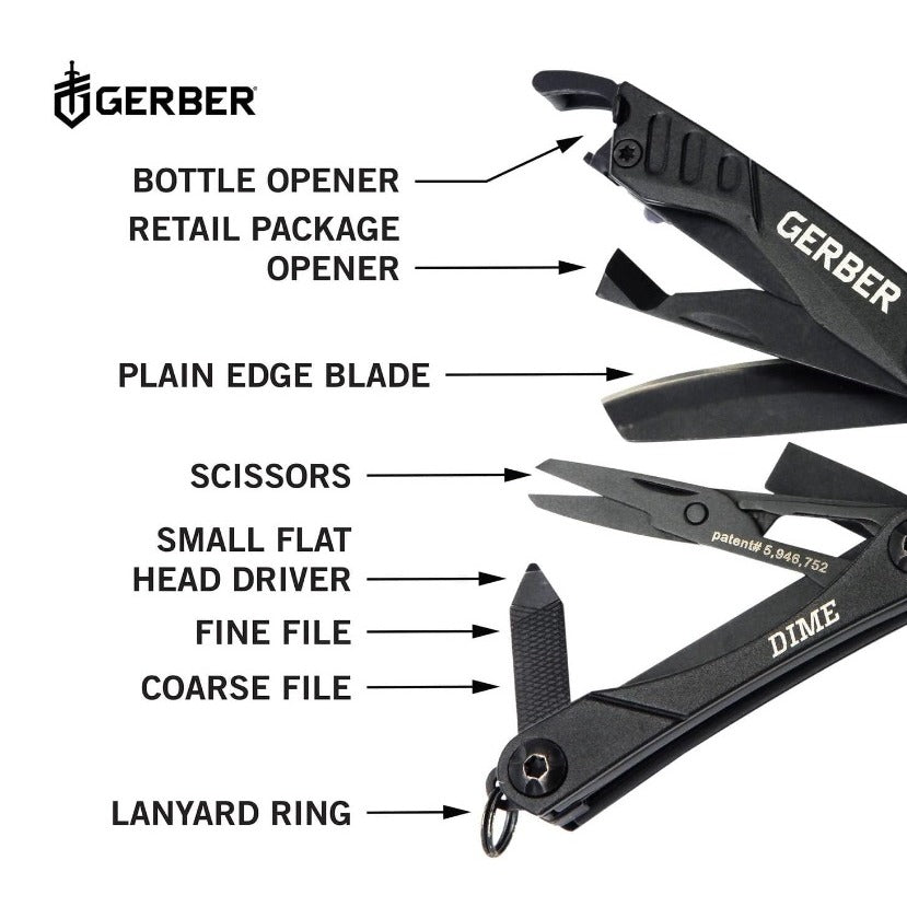 Джобен мултитул GERBER Dime, цвят черен