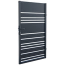 Еднокрила оградна врата LAVENDER в антрацитен цвят с модерна линия, включваща заключващ механизъм и панти.