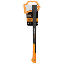 Брадва за цепене на дърва Fiskars X21 L с оранжева дръжка и черно острието.