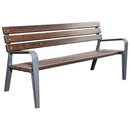 Дървена градинска пейка с метална рамка, идеална за външно пространство и паркова мебел.