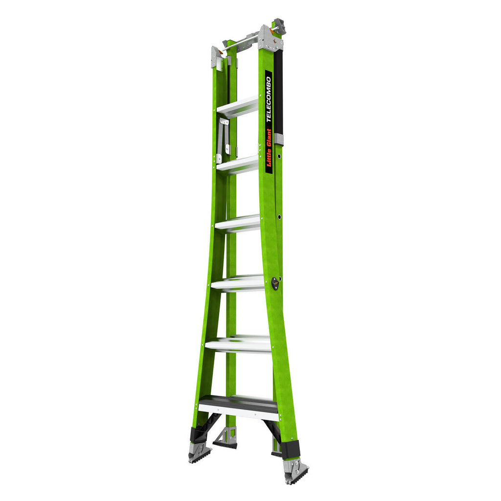 Двураменна стълба от фибростъкло 7+6 стъпала Little Giant TELECOMBO с GROUND CUE, V-bar и двупозиционни пети