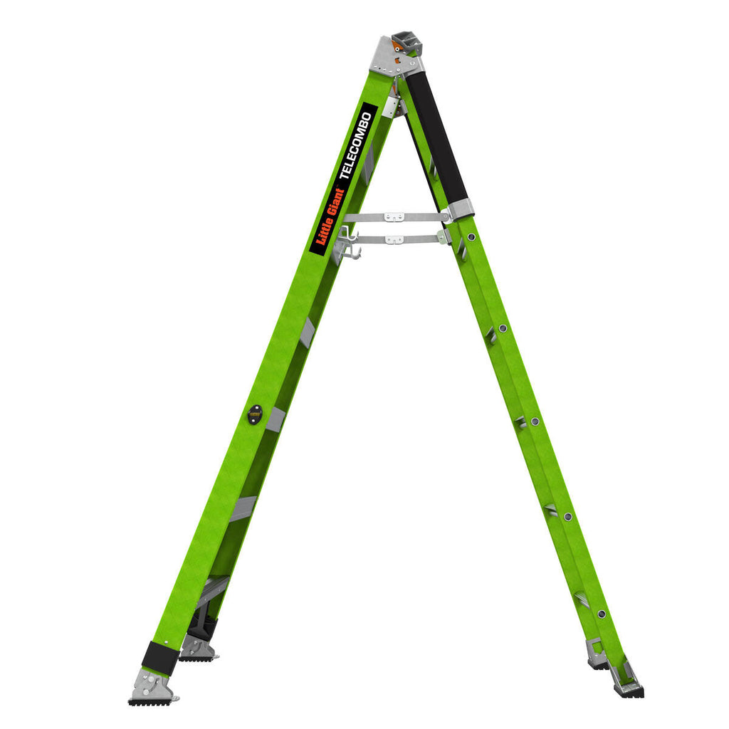 Двураменна стълба от фибростъкло 7+6 стъпала Little Giant TELECOMBO с GROUND CUE, V-bar и двупозиционни пети