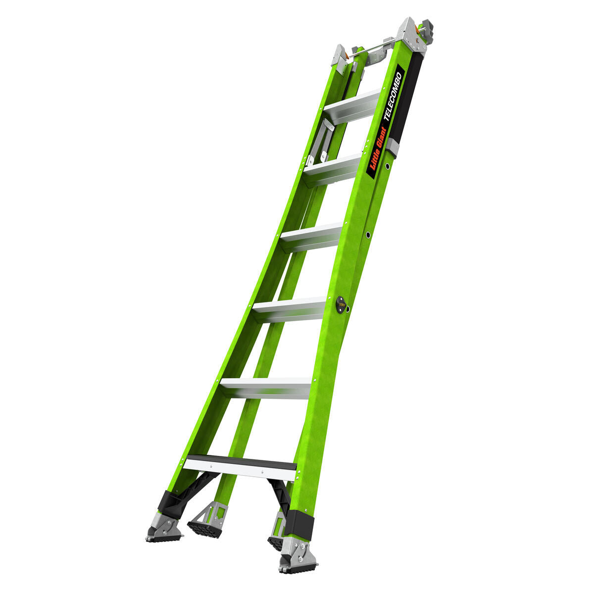Двураменна стълба от фибростъкло 7+6 стъпала Little Giant TELECOMBO с GROUND CUE, V-bar и двупозиционни пети