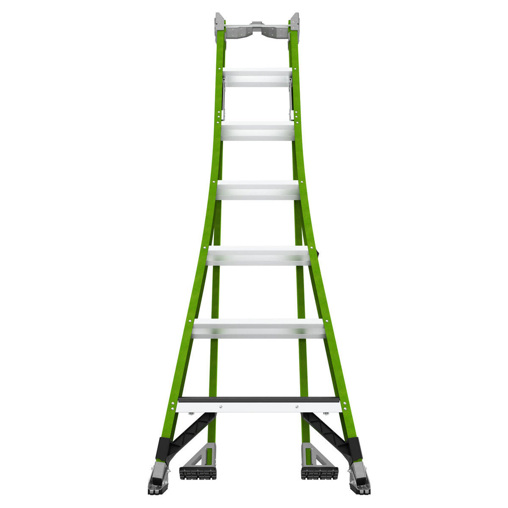 Двураменна стълба от фибростъкло 7+6 стъпала Little Giant TELECOMBO с GROUND CUE, V-bar и двупозиционни пети