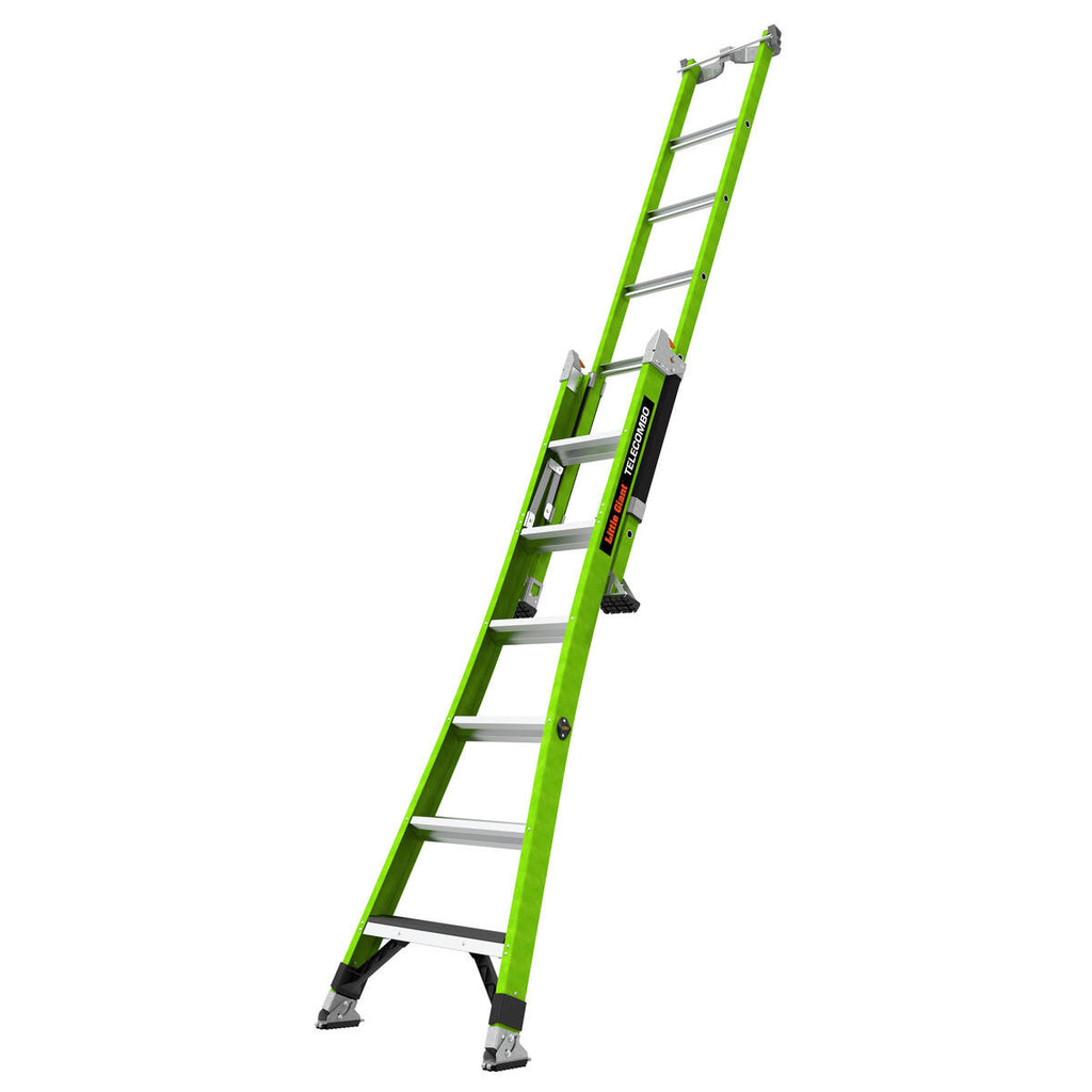 Двураменна стълба от фибростъкло 7+6 стъпала Little Giant TELECOMBO с GROUND CUE, V-bar и двупозиционни пети