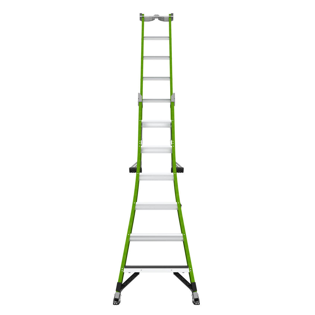 Двураменна стълба от фибростъкло 7+6 стъпала Little Giant TELECOMBO с GROUND CUE, V-bar и двупозиционни пети