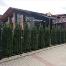 Стоманена оградна система ASPEN с кедрови храсти пред заведение.